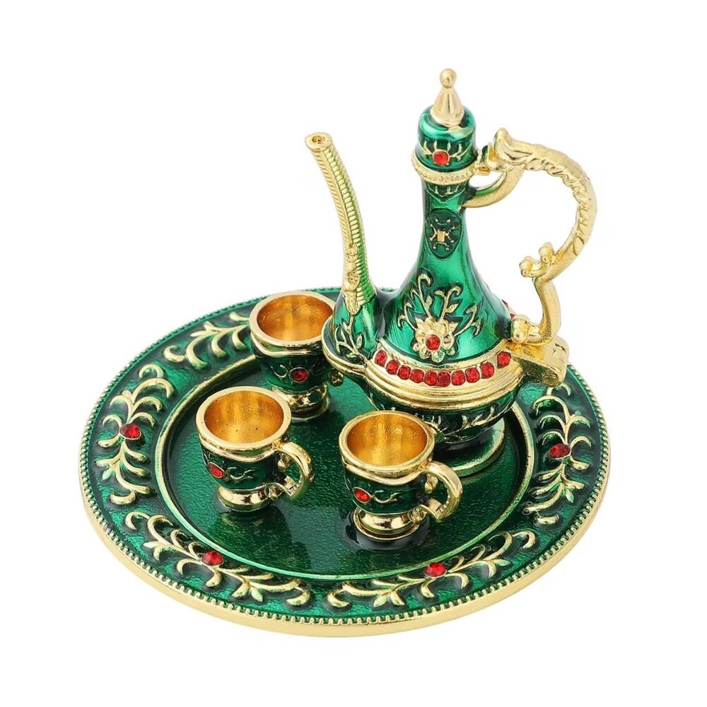 Red Austrian Crystal and Enameled Teapot Trinket Box in Goldtone - NEW